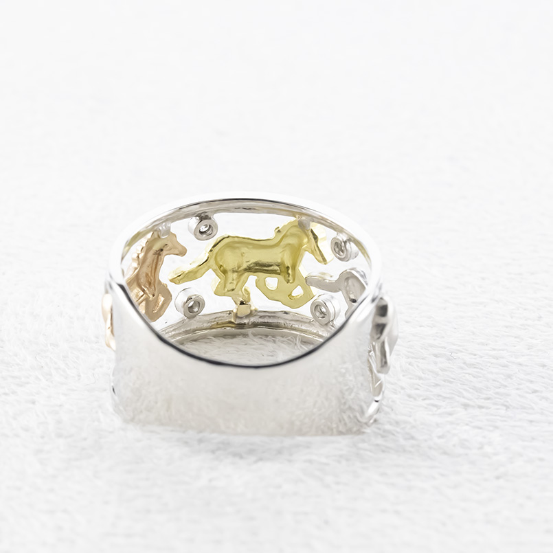 プラチナ 18金 ピンキーリング 馬 ホース ダイヤモンド 0.05ct メンズ 透かし 幅広 太め pt900 ゴールド 18k コンビ 3色 指輪 リング 人気 送料無料 セール SALE_7