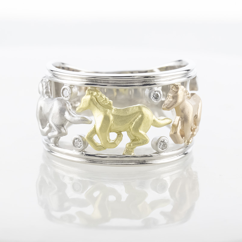 プラチナ 18金 ピンキーリング 馬 ホース ダイヤモンド 0.05ct メンズ 透かし 幅広 太め pt900 ゴールド 18k コンビ 3色 指輪 リング 人気 送料無料 セール SALE_6