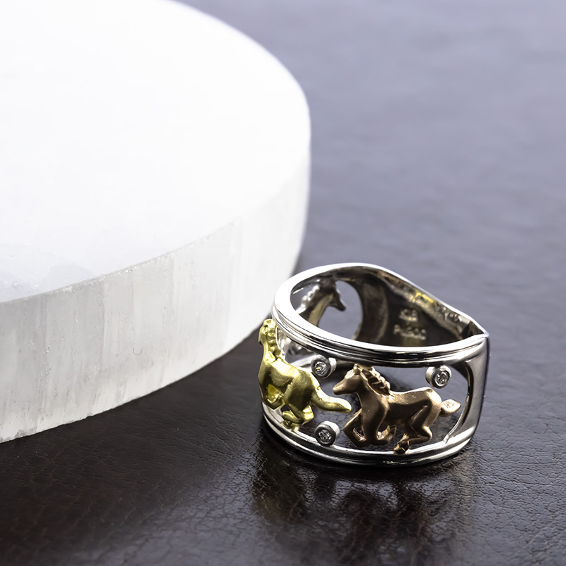 プラチナ 18金 ピンキーリング 馬 ホース ダイヤモンド 0.05ct メンズ 透かし 幅広 太め pt900 ゴールド 18k コンビ 3色 指輪 リング 人気 送料無料 セール SALE_5