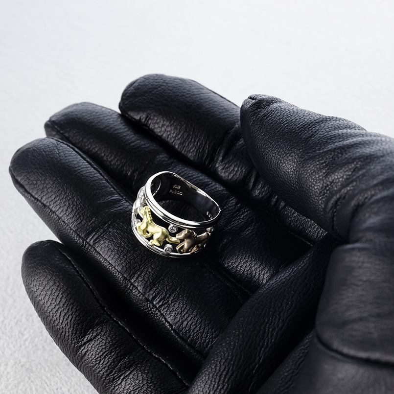 プラチナ 18金 ピンキーリング 馬 ホース ダイヤモンド 0.05ct メンズ 透かし 幅広 太め pt900 ゴールド 18k コンビ 3色 指輪 リング 人気 送料無料 セール SALE_4