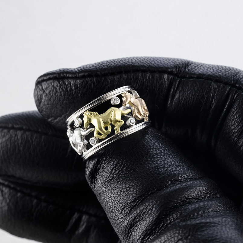 プラチナ 18金 ピンキーリング 馬 ホース ダイヤモンド 0.05ct メンズ 透かし 幅広 太め pt900 ゴールド 18k コンビ 3色 指輪 リング 人気 送料無料 セール SALE_3