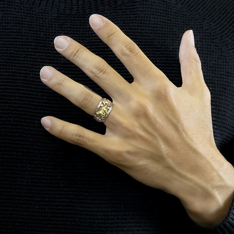 プラチナ 18金 ピンキーリング 馬 ホース ダイヤモンド 0.05ct メンズ 透かし 幅広 太め pt900 ゴールド 18k コンビ 3色 指輪 リング 人気 送料無料 セール SALE_1