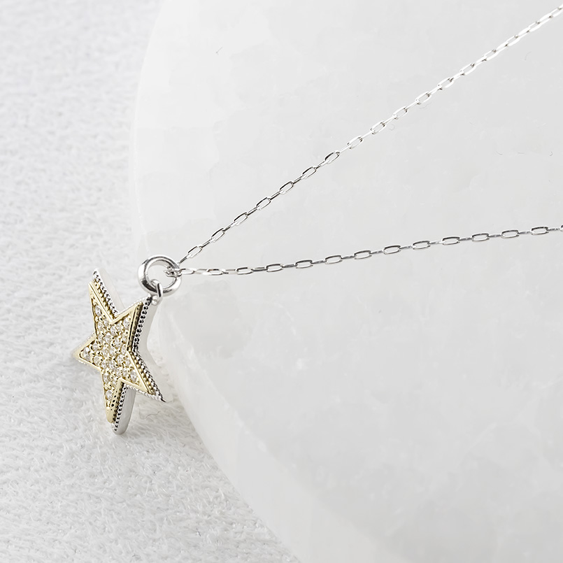 プラチナ 18金 星 ネックレス ペンダントトップ ダイヤモンド レディース pt900 ゴールド 18k チェーン pt850 トップ スター あすつく 送料無料 セール saleの画像