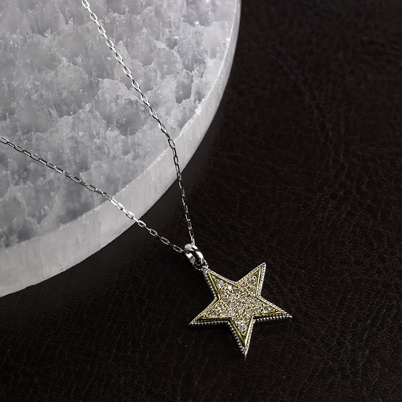 プラチナ 18金 星 ネックレス ペンダントトップ ダイヤモンド レディース pt900 ゴールド 18k チェーン pt850 トップ スター あすつく 送料無料 セール saleの画像