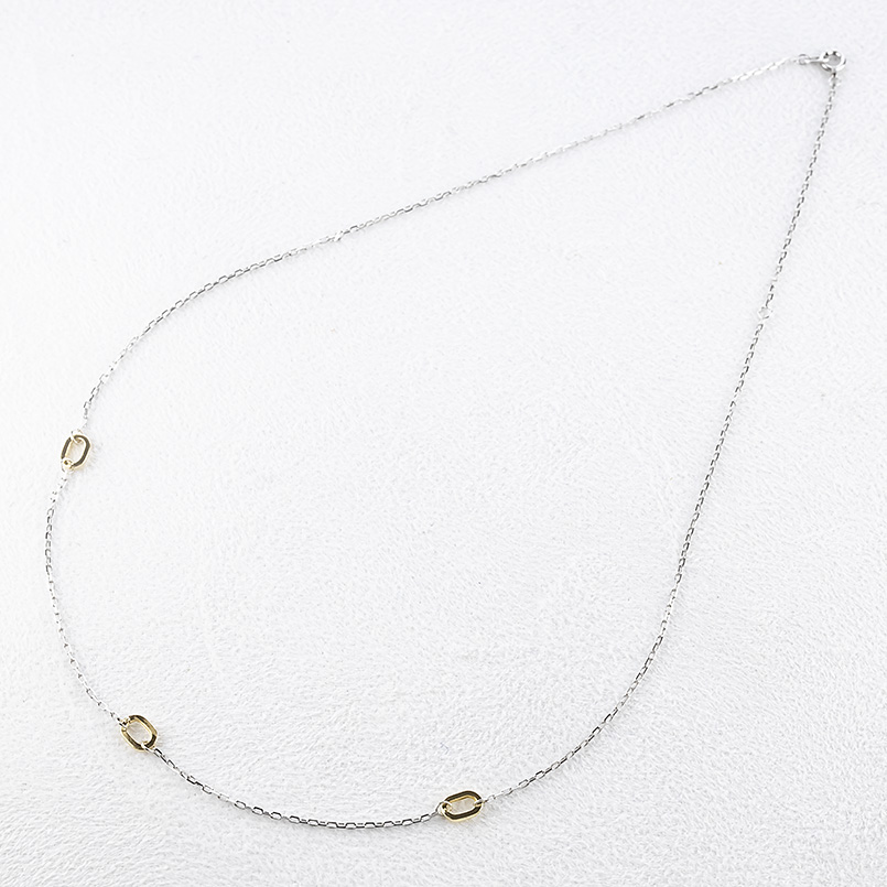 プラチナ 18金 ネックレス レディース チェーンのみ 45cm ゴールド 18k pt850 地金 コンビ 小豆 あずき アズキ 中空 ホローリンク 送料無料 セール SALE_7