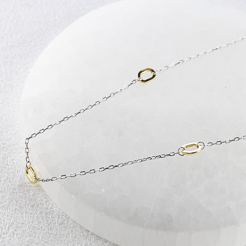 プラチナ 18金 ネックレス レディース チェーンのみ 45cm ゴールド 18k pt850 地金 コンビ 小豆 あずき アズキ 中空 ホローリンク 送料無料 セール SALE_6