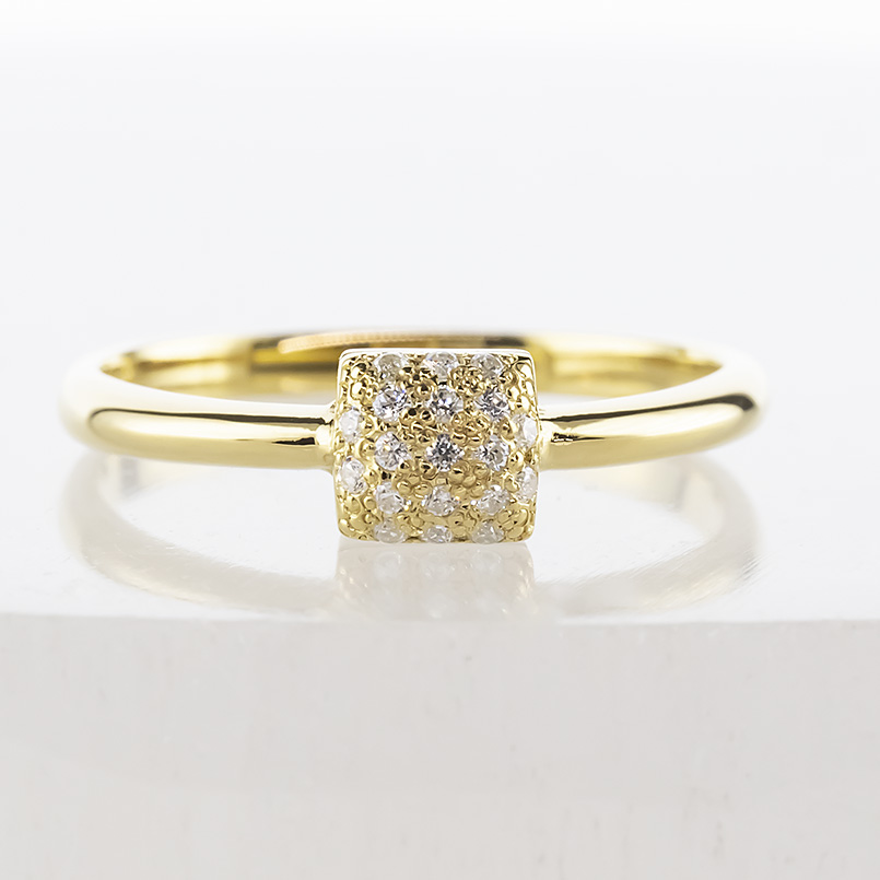 ゴールド パヴェ リング ダイヤモンド 0.10ct レディース 太め 10K 10金 スクエア 四角 指輪 ダイヤ ピンキーリング 婚約指輪 シンプル 送料無料 セール saleの画像