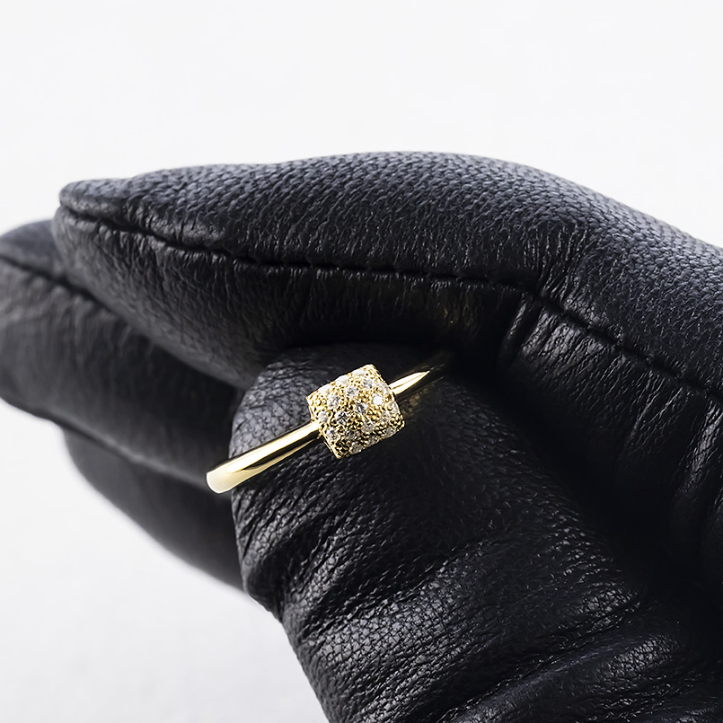 ゴールド パヴェ リング ダイヤモンド 0.10ct レディース 太め 10K 10金 スクエア 四角 指輪 ダイヤ ピンキーリング 婚約指輪 シンプル 送料無料 セール saleの画像