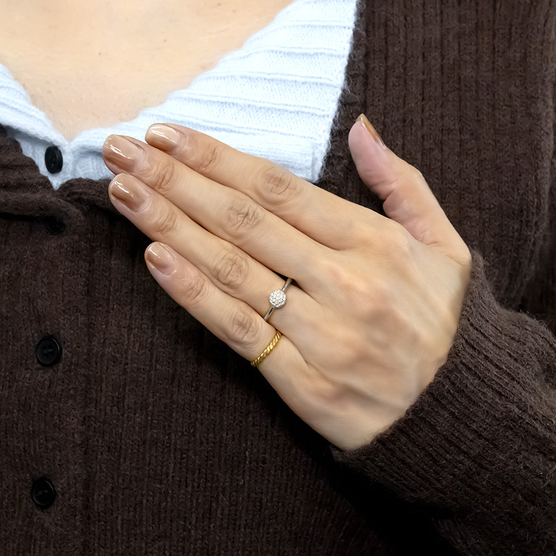 プラチナ パヴェ ピンキーリング ダイヤモンド 0.10ct レディース 太め pt900 ラウンド 丸 指輪 ダイヤ リング 婚約指輪 シンプル 人気 送料無料 セール saleの画像
