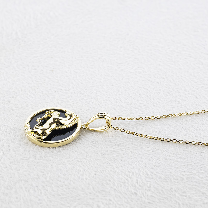 18金 馬 ネックレス トップ ダイヤモンド オニキス ペンダントトップ ゴールド 18k 金 メンズ ホース サークル シンプル あすつく 送料無料 セール saleの画像