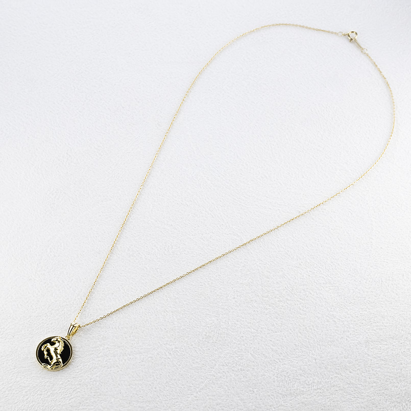 18金 馬 ネックレス トップ ダイヤモンド オニキス ペンダントトップ ゴールド 18k 金 メンズ ホース サークル シンプル あすつく 送料無料 セール saleの画像