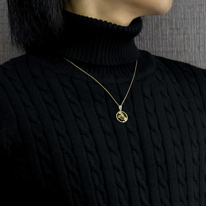 18金 馬 ネックレス トップ ダイヤモンド オニキス ペンダントトップ ゴールド 18k 金 メンズ ホース サークル シンプル あすつく 送料無料 セール saleの画像