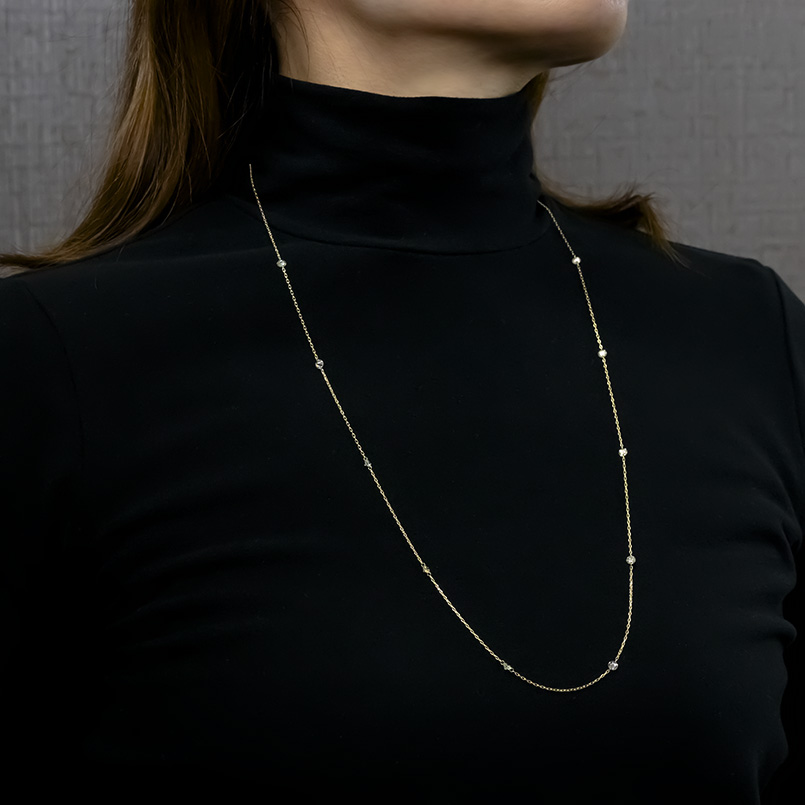 18金 ネックレス ダイヤモンド 1.5ct チェーンのみ 70cm スライド式 レディース ステーションネックレス チェーン ゴールド 18k あすつく 送料無料 セール SALE