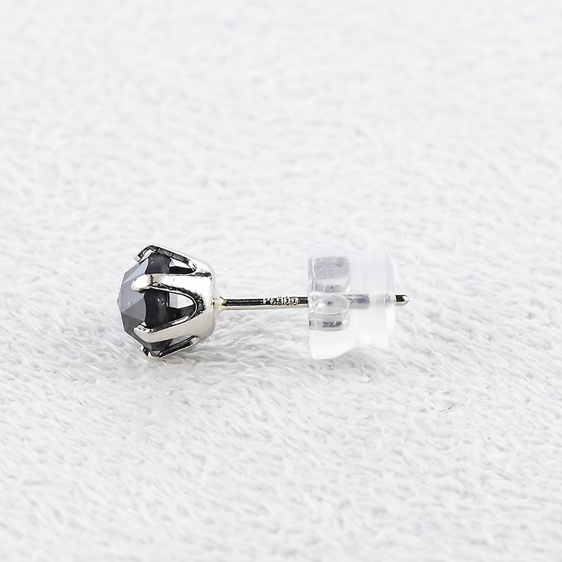 プラチナ ピアス ブラックダイヤ 1.0ct  メンズ ペア ローズカット 一粒 大粒 pt900 男性 スタッドピアス シンプル 人気 あすつく 送料無料 セール saleの画像