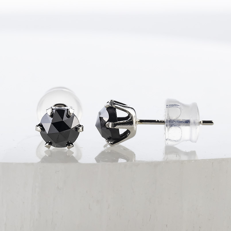 プラチナ ピアス ブラックダイヤ 1.0ct  メンズ ペア ローズカット 一粒 大粒 pt900 男性 スタッドピアス シンプル 人気 あすつく 送料無料 セール saleの画像