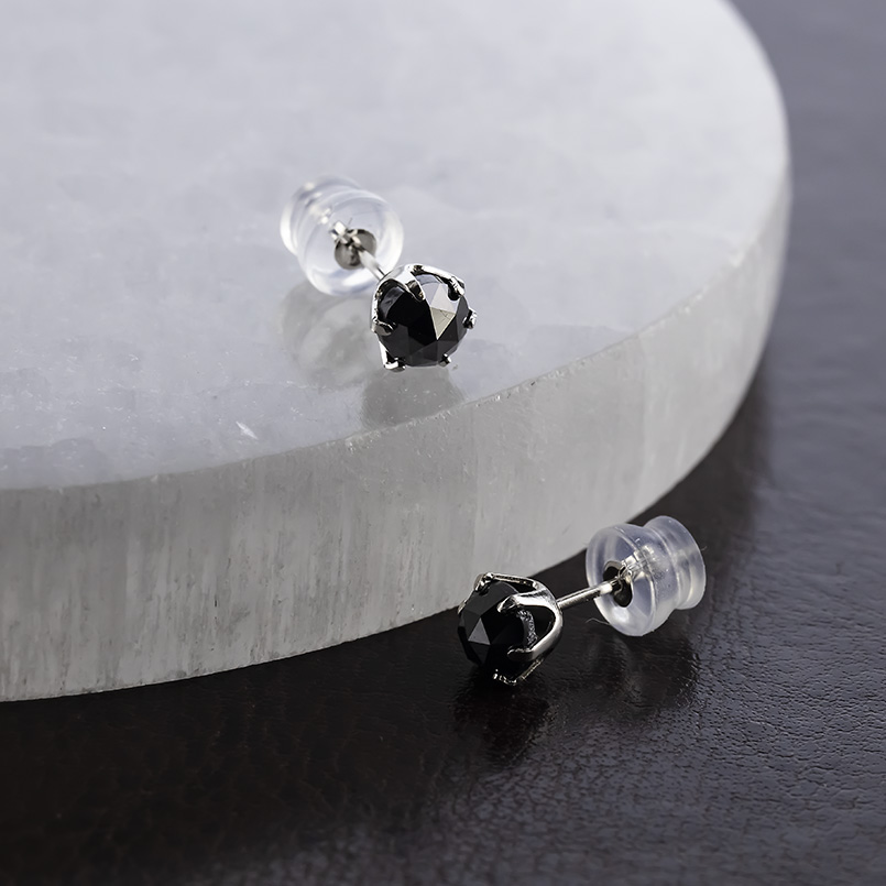 プラチナ ピアス ブラックダイヤ 1.0ct  メンズ ペア ローズカット 一粒 大粒 pt900 男性 スタッドピアス シンプル 人気 あすつく 送料無料 セール saleの画像