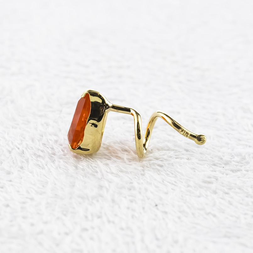 18金 ピアス ファイヤーオパール レディース 片耳 ゴールド 18k つけっぱなし 簡単装着 キャッチのいらないピアス キャッチナッシャー ツユ あすつく セールの画像