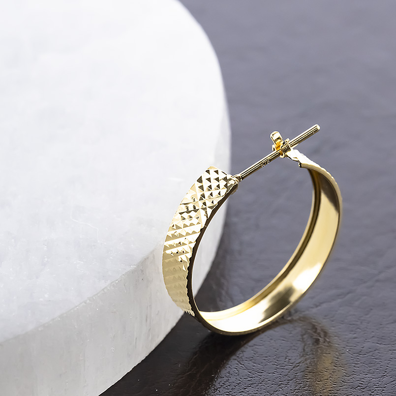 18金 フープピアス メンズ ピアス  ペア 大ぶり 幅広 ゴールド 18k クロスカット イエローゴールドk18 地金 シンプル あすつく 送料無料 セール saleの画像