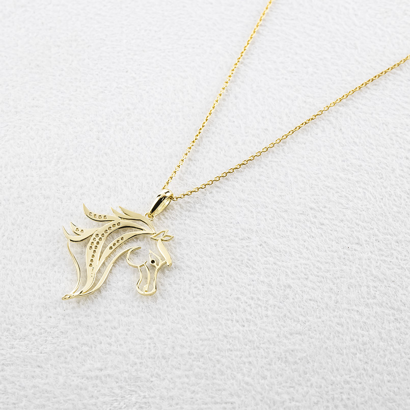 18金 馬 ネックレス トップ ダイヤモンド 0.14ct レディース ペンダントトップ 大ぶり 大きめ ゴールド 18k 透かし ホース あすつく 送料無料 セール saleの画像