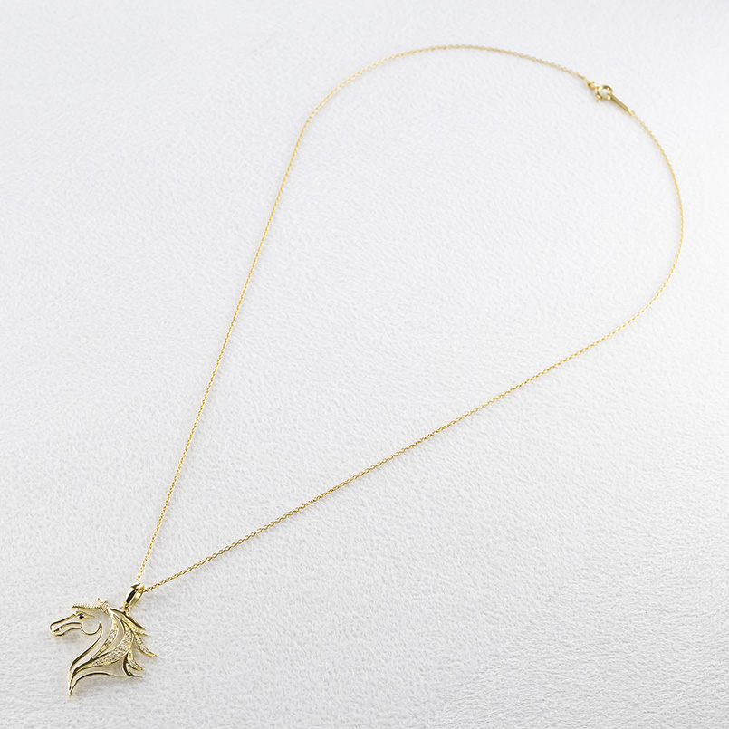 18金 馬 ネックレス トップ ダイヤモンド 0.14ct レディース ペンダントトップ 大ぶり 大きめ ゴールド 18k 透かし ホース あすつく 送料無料 セール saleの画像