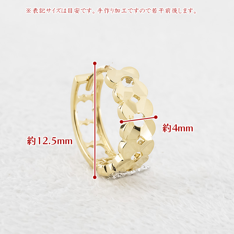 18金 フープピアス 花 片耳 レディース 地金 金 ゴールド 18k イエローゴールドk18 幅広 ピアス 普段使い フラワー シンプル あすつく 送料無料 セール saleの画像