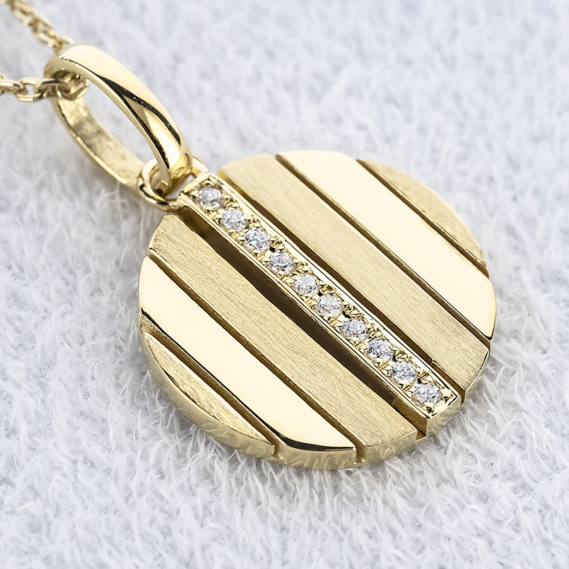 18金 ネックレス ダイヤモンド メンズ ペンダントトップ 大ぶり ゴールド 18k 大きめ ストライプ サークル プレート コイン型 ラウンド 送料無料 セール saleの画像