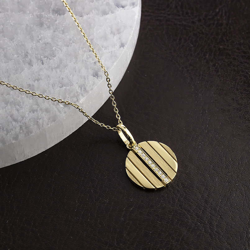 18金 ネックレス ダイヤモンド メンズ ペンダントトップ 大ぶり ゴールド 18k 大きめ ストライプ サークル プレート コイン型 ラウンド 送料無料 セール saleの画像