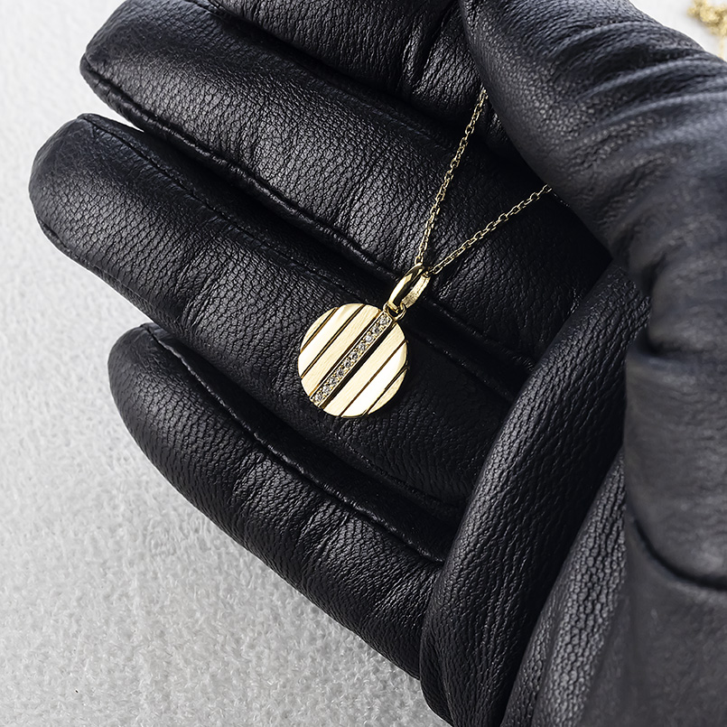 18金 ネックレス ダイヤモンド メンズ ペンダントトップ 大ぶり ゴールド 18k 大きめ ストライプ サークル プレート コイン型 ラウンド 送料無料 セール saleの画像