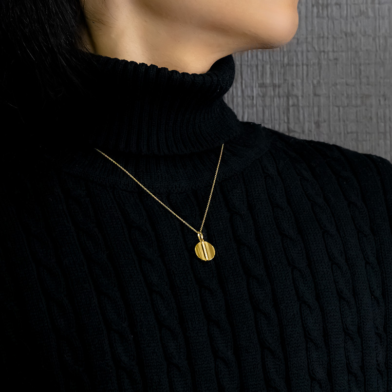18金 ネックレス ダイヤモンド メンズ ペンダントトップ 大ぶり ゴールド 18k 大きめ ストライプ サークル プレート コイン型 ラウンド 送料無料 セール saleの画像