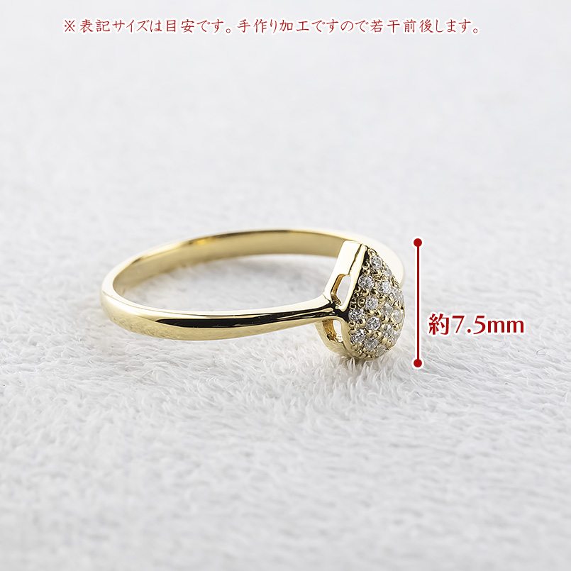ゴールド パヴェ リング ダイヤモンド ドロップ 太め 10k 10金 つゆ型 指輪 ピンキーリング 婚約指輪 シンプル 人気 おしゃれ 男女兼用 送料無料 セール saleの画像