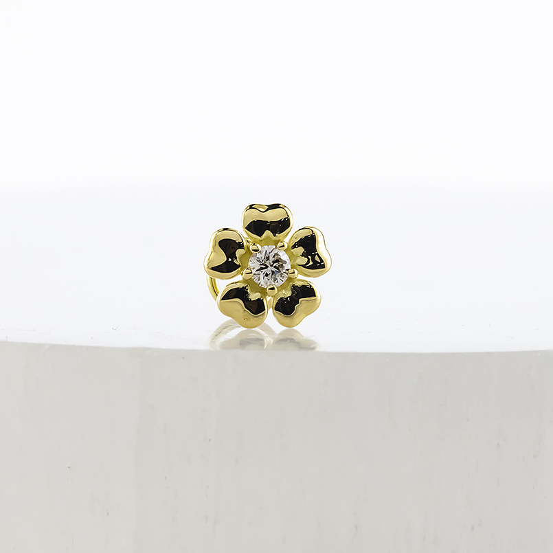 18金 ピアス 花 ダイヤモンド 片耳 レディース ゴールド 18k つけっぱなし 簡単装着 キャッチのいらないピアス キャッチナッシャー フラワー あすつく 送料無料の画像