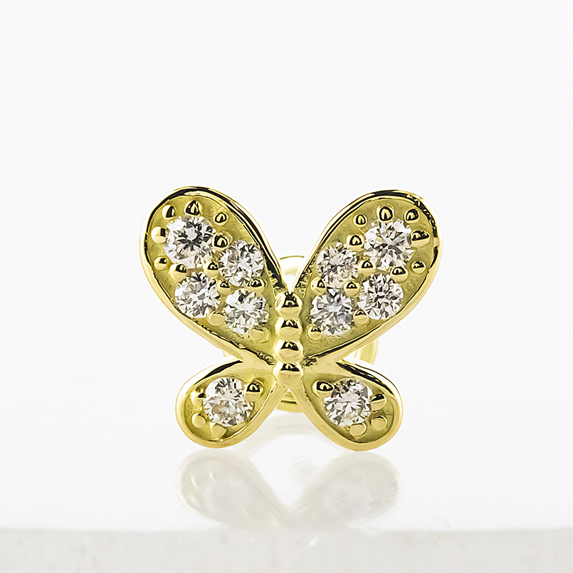 18金ピアス 蝶 ダイヤモンド 片耳 ゴールド 18k つけっぱなし 簡単装着 キャッチのいらないピアス キャッチナッシャー バタフライ 男女兼用 あすつく 送料無料の画像