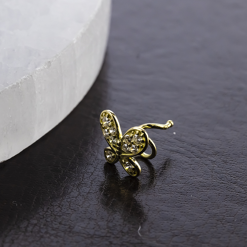 18金ピアス 蝶 ダイヤモンド 片耳 ゴールド 18k つけっぱなし 簡単装着 キャッチのいらないピアス キャッチナッシャー バタフライ 男女兼用 あすつく 送料無料の画像