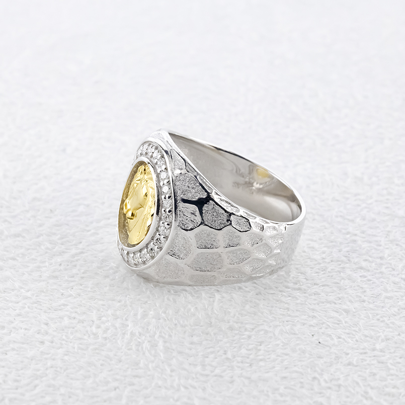 24金 シルバー 印台 リング 純金 馬 ホース ダイヤモンド 0.24ct 幅広 太め sv925 ゴールド 24k コンビ 指輪 金 お守り 男女兼用 送料無料 セール saleの画像