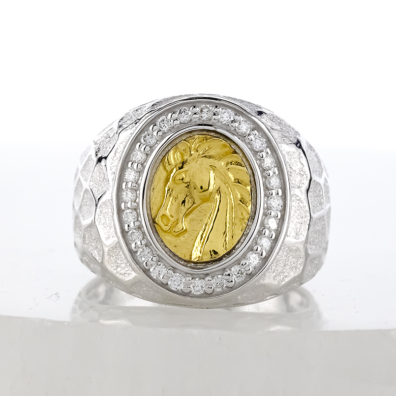 24金 シルバー 印台 リング 純金 馬 ホース ダイヤモンド 0.24ct 幅広 太め sv925 ゴールド 24k コンビ 指輪 金 お守り 男女兼用 送料無料 セール saleの画像