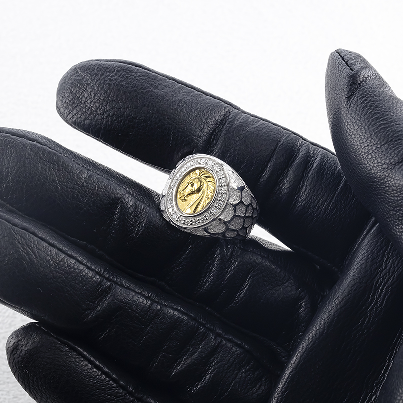 24金 シルバー 印台 リング 純金 馬 ホース ダイヤモンド 0.24ct 幅広 太め sv925 ゴールド 24k コンビ 指輪 金 お守り 男女兼用 送料無料 セール saleの画像