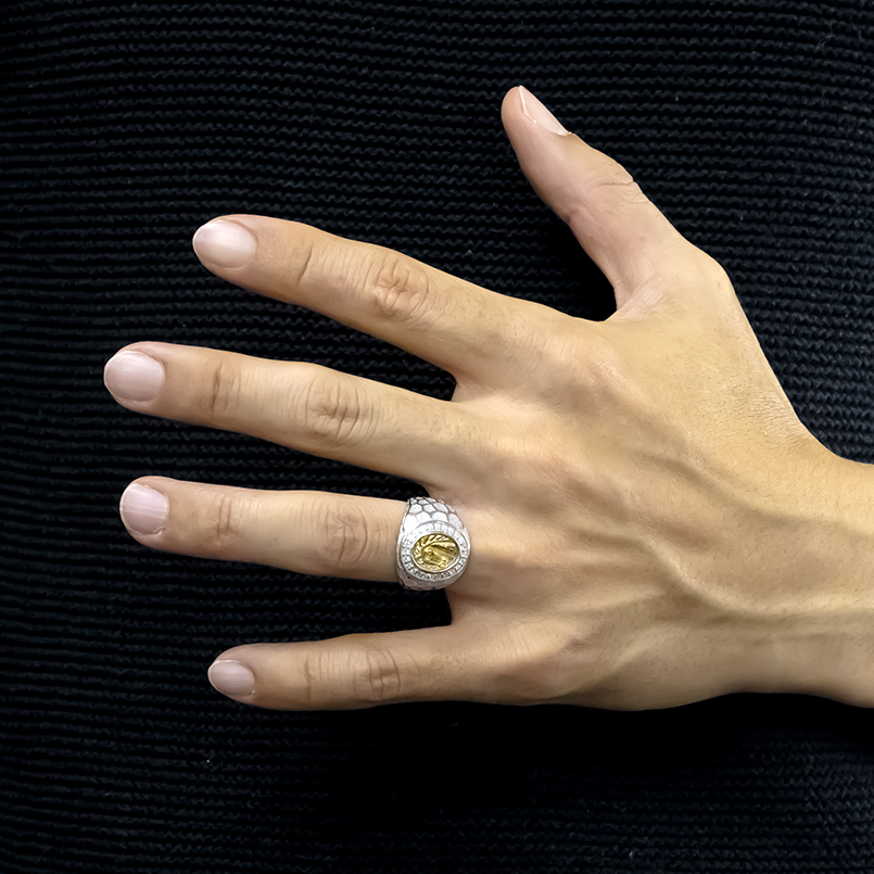24金 シルバー 印台 リング 純金 馬 ホース ダイヤモンド 0.24ct 幅広 太め sv925 ゴールド 24k コンビ 指輪 金 お守り 男女兼用 送料無料 セール saleの画像