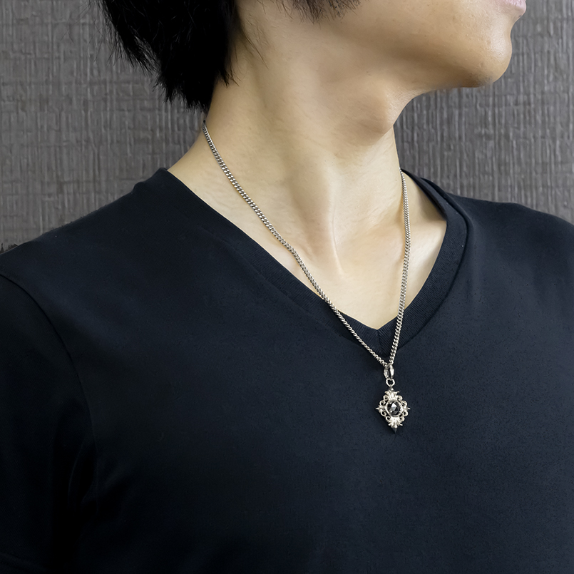 シルバー ネックレス 喜平 トップ ブラックダイヤモンド 2ct ペンダントトップ 大ぶり 大きめ 透かし sv925 シンプル おしゃれ 男女兼用 送料無料 セール saleの画像