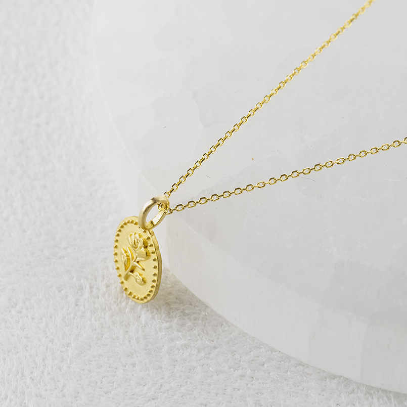 24金 ネックレス トップ 純金 ばら 薔薇 スモールメダル 造幣局検定刻印 ミル打ち ペンダントトップ レディース バラ ゴールド 24k 金 地金 あすつく 送料無料の画像
