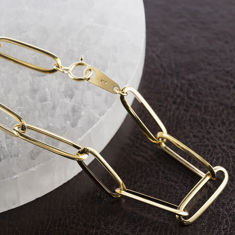 18金 ブレスレット チェーンのみ 19cm 太め 幅広 レディース ゴールド 18k 中空 エアリーエッジクリップチェーン シンプル あすつく 送料無料 セール saleの画像