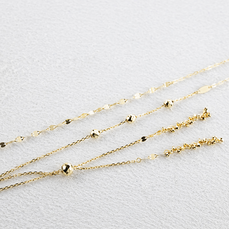 18金 ネックレス ミラーボール ラリエット スライド 75cm レディース ペタル あずき 地金 ゴールド 18k 金 ロングネックレス あすつく 送料無料 セール saleの画像