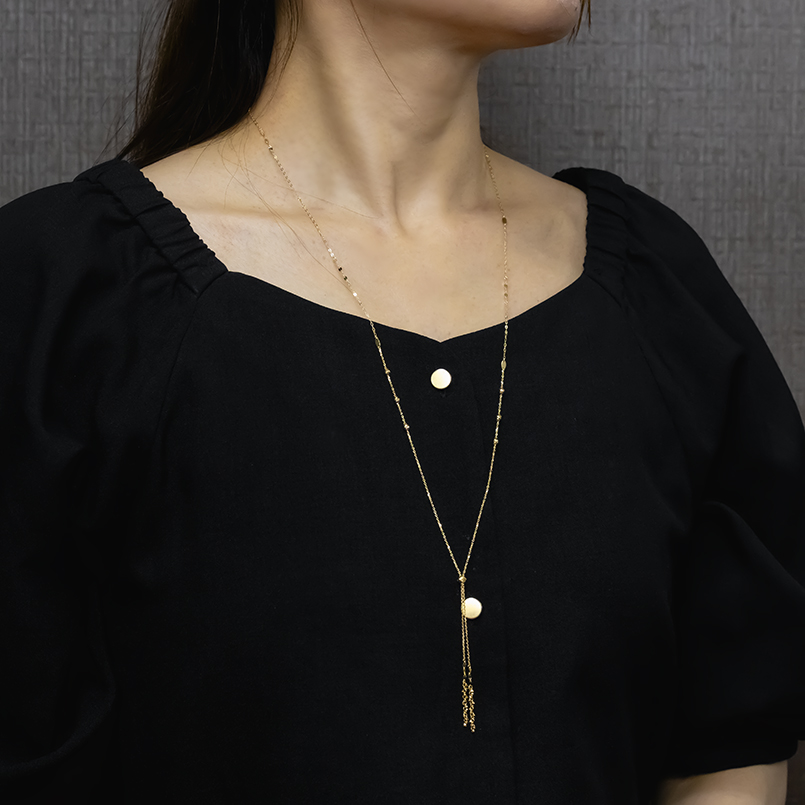 18金 ネックレス ミラーボール ラリエット スライド 75cm レディース ペタル あずき 地金 ゴールド 18k 金 ロングネックレス あすつく 送料無料 セール saleの画像