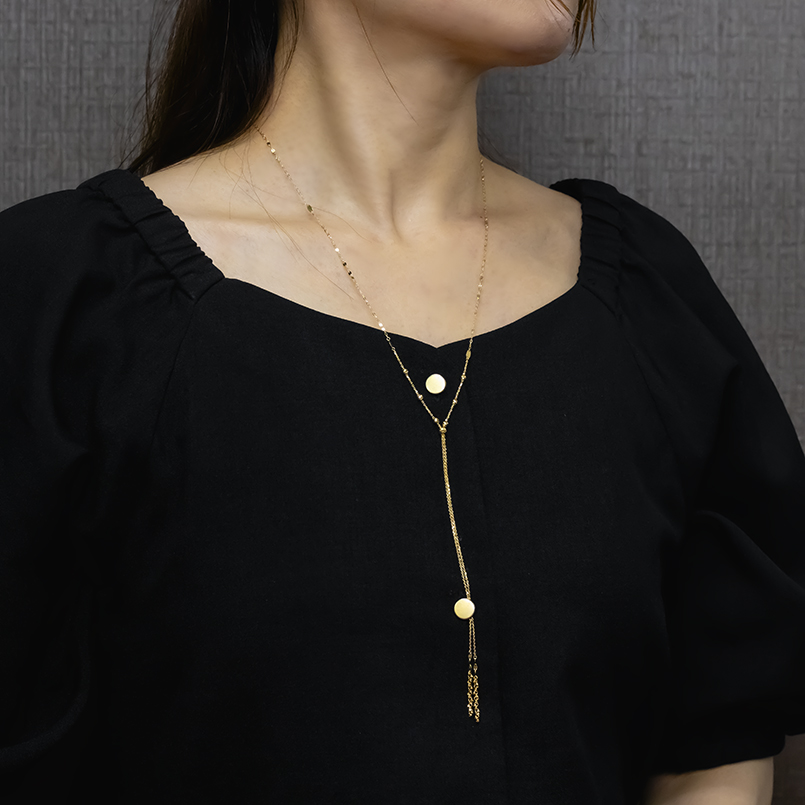 18金 ネックレス ミラーボール ラリエット スライド 75cm レディース ペタル あずき 地金 ゴールド 18k 金 ロングネックレス あすつく 送料無料 セール saleの画像