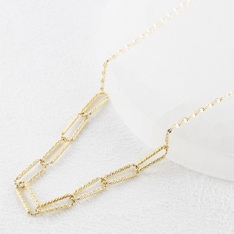 18金 ネックレス チェーンのみ 45cm 2連 スライド式 レディース ゴールド 18k アズキ ペタル クリップチェーン 地金 シンプル あすつく 送料無料 セール saleの画像