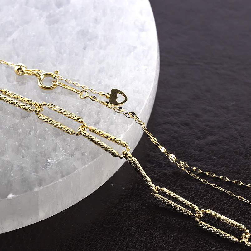 18金 ネックレス チェーンのみ 45cm 2連 スライド式 レディース ゴールド 18k アズキ ペタル クリップチェーン 地金 シンプル あすつく 送料無料 セール saleの画像