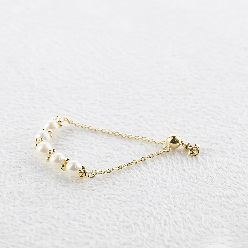 18金 パール リング フリーサイズ レディース 指輪 チェーンリング スライド式 アコヤ真珠 ミラーボール ゴールド 18k ピンキーリング あすつく 送料無料 セールの画像