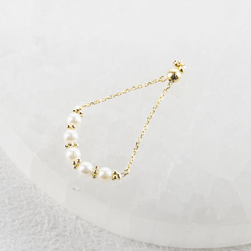 18金 パール リング フリーサイズ レディース 指輪 チェーンリング スライド式 アコヤ真珠 ミラーボール ゴールド 18k ピンキーリング あすつく 送料無料 セールの画像