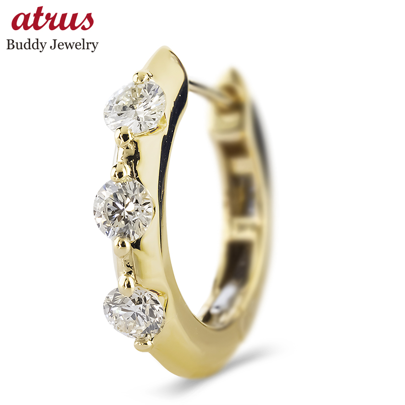 18金 フープピアス ダイヤモンド 0.25ct 片耳 中折れ式 ゴールド 18k リングピアス シンプル 人気 おしゃれ 普段使い 男女兼用 あすつく 送料無料 セール 爆買