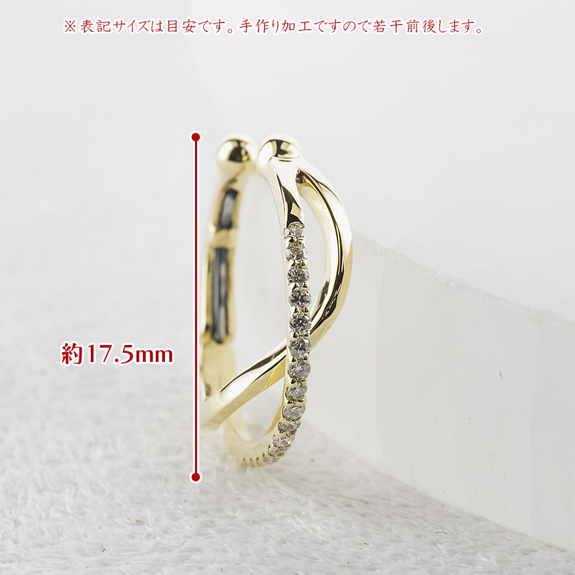 18金 イヤーカフ ダイヤモンド 中折れ式 レディース 片耳 2連クロス ゴールド 18k イヤーラップ イヤークリップ シンプル 人気 あすつく 送料無料 セール saleの画像
