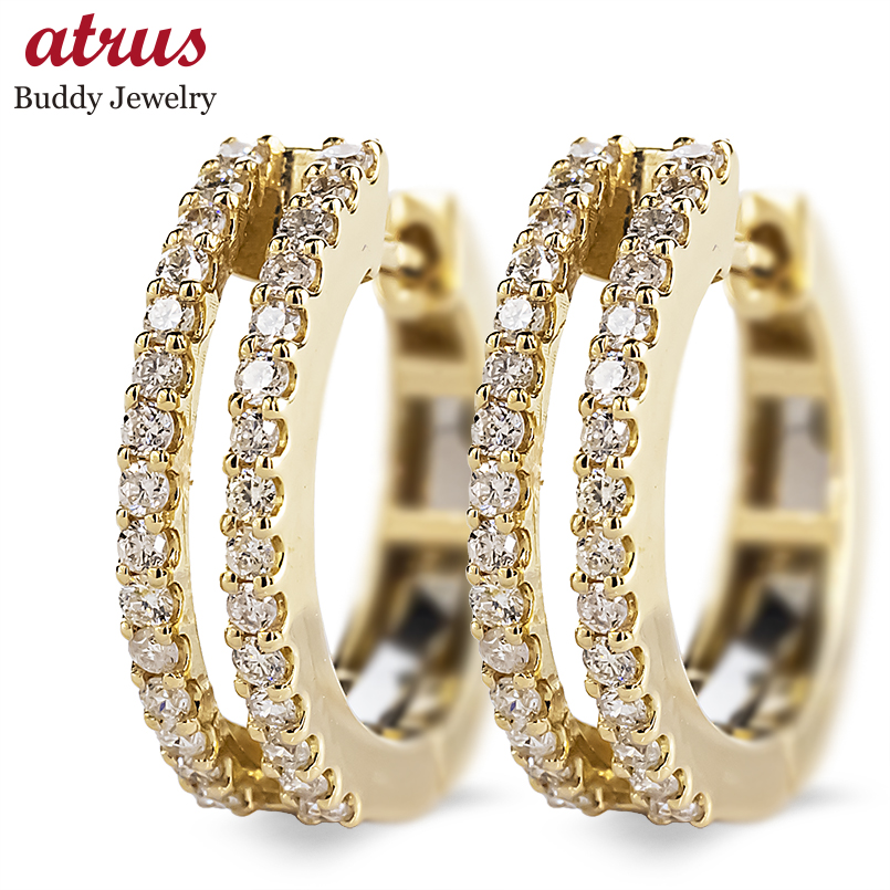 18金 フープピアス ダイヤモンド 中折れバネ式 ピアス ペア ゴールド 18k イエローゴールドk18 シンプル 人気 おしゃれ 男女兼用 あすつく 送料無料 セール sale